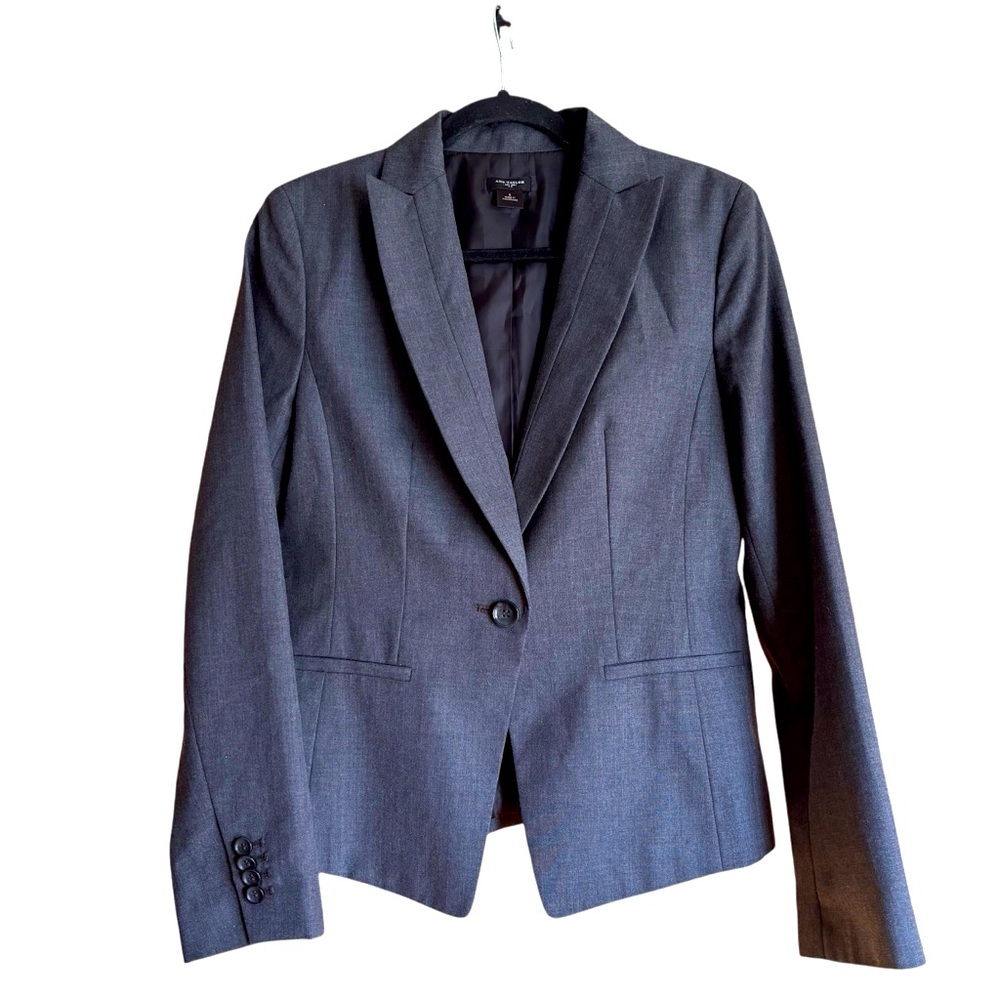Ann Taylor‎ One Button Gray Blazer Tropical Wool Blend Lightweight Size 6